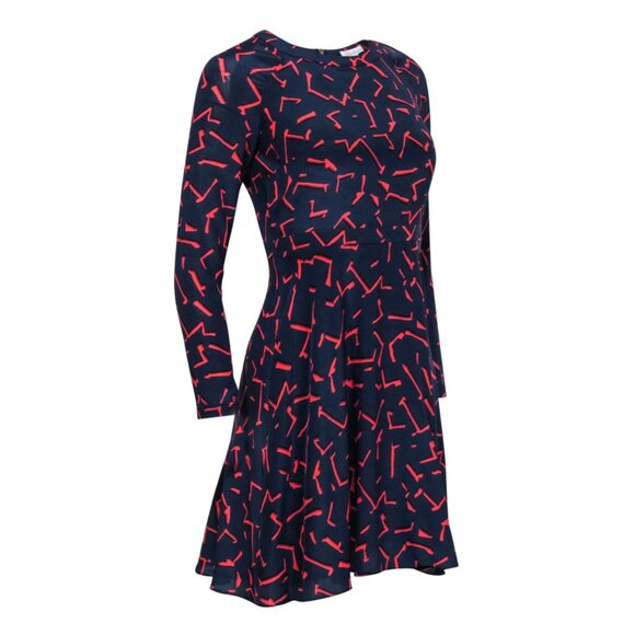 Shoshanna Carla Pritzker Print 100% Silk Printed Long Sleeve A-Line Mini Dress 4 - Picture 11 of 13